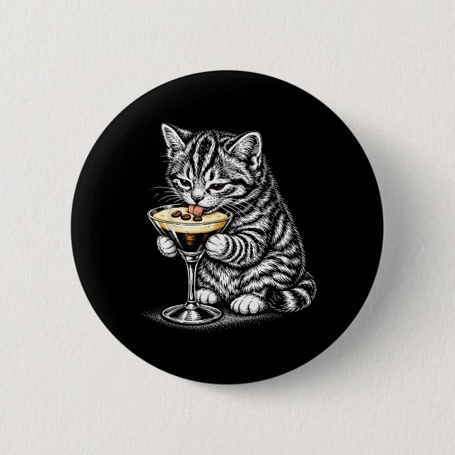 Funny Cat Coffee Tail Black Ink Kitten Art 2 Inch Round Button (Front)