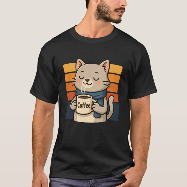 Funny Cat Coffee Vintage T-Shirt (Front)