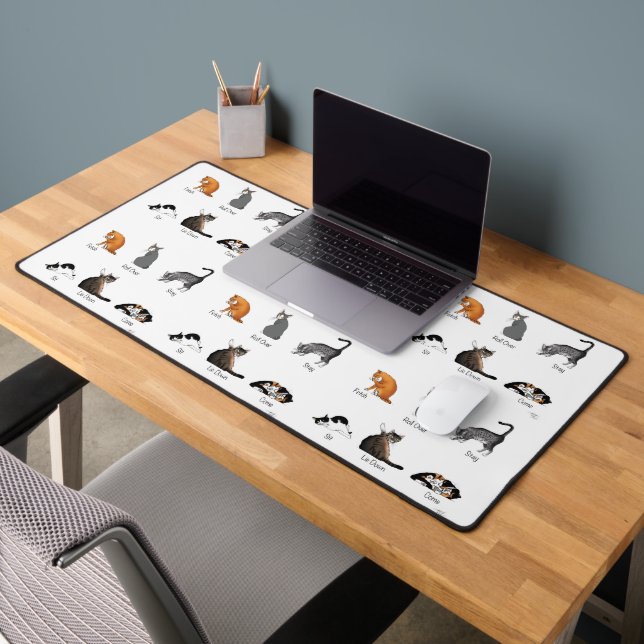 Funny Cat Commands Illustrated Training Chart Desk Mat (Office 2)