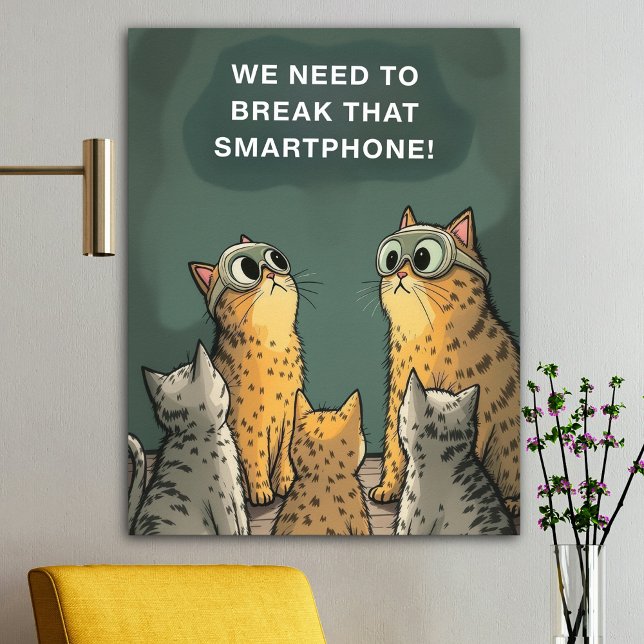 Funny Cat Conspiracy Against Smartphone Overuse Poster (Creator Uploaded)