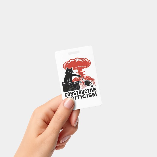 Funny Cat Constructive Criticism Linocut Meme Badge (Handheld)