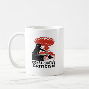 Funny Cat Constructive Criticism Linocut Meme Coffee Mug