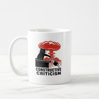 Funny Cat Constructive Criticism Linocut Meme Coffee Mug