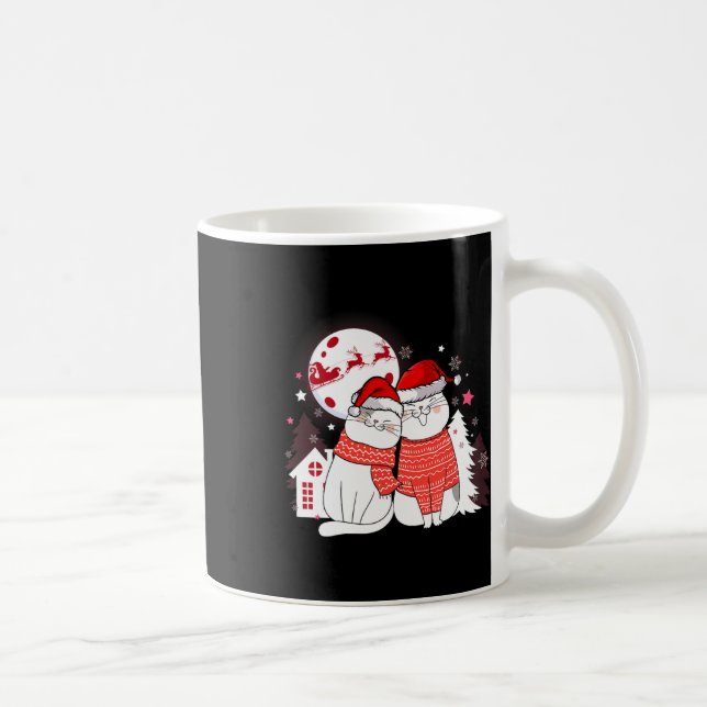 Funny Cat Couple Santa Hat Christmas Sleigh Pet Ow Coffee Mug (Right)