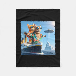 Funny Cat Couple Selfie With Alien Trip Vacation C Fleece Blanket