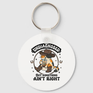 Funny Cat Cowboy Hat Iced Coffee Undiagnosed Menta Keychain
