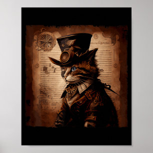 Funny Cat Cowboy Steampunk Poster