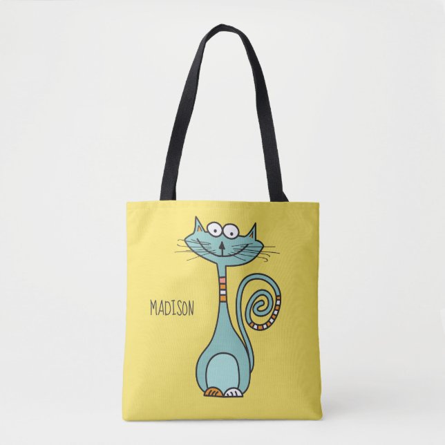 Funny Cat custom name & colour bags (Front)