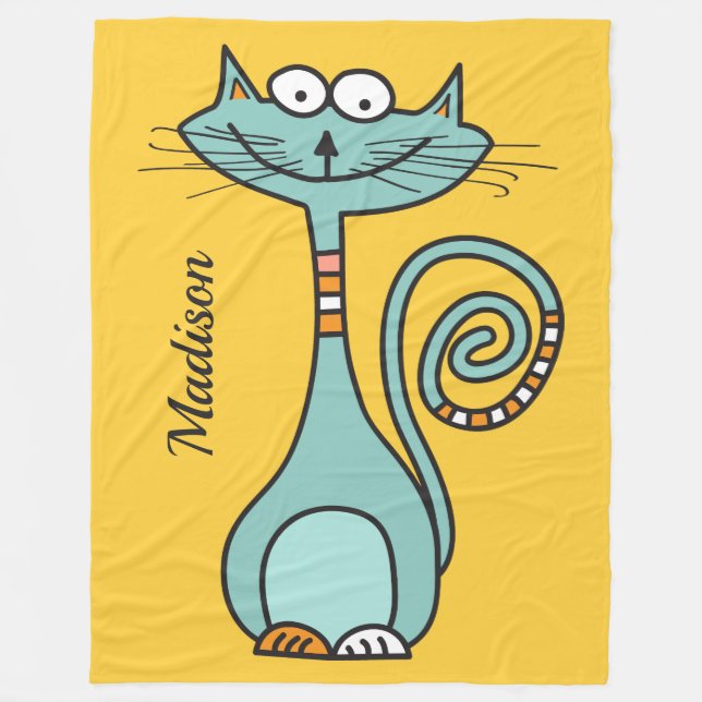 Funny Cat custom name & colour fleece blankets (Front)