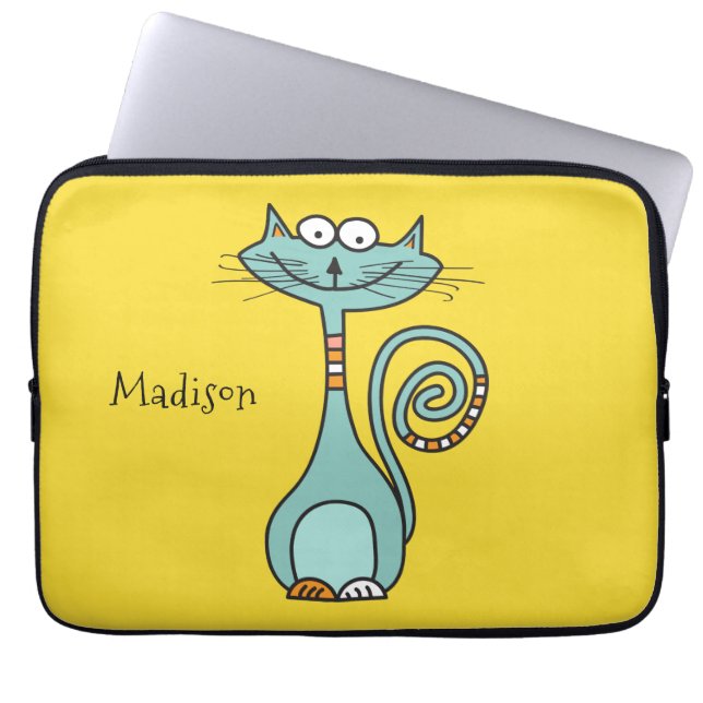 Funny Cat custom name & colour laptop sleeves (Front)