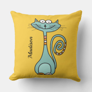 Funny Cat custom name & colour throw pillows