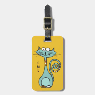 Funny Cat custom text & colour luggage tags