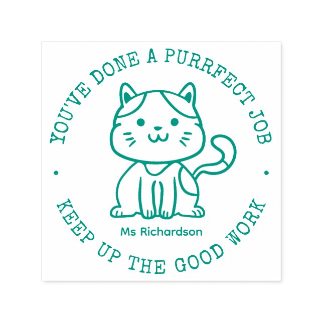 Funny Cat Cute Kitty Perfect Job Teacher Reward Self-inking Stamp (Design)