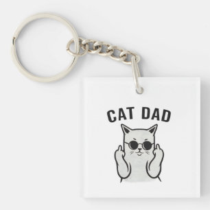 Funny Cat Dad Middle Finger Cat with Sunglasses Keychain