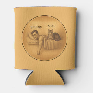 Funny Cat Dad Sleeping Illustration Can Cooler