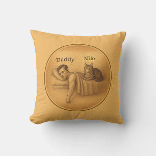 Funny Cat Dad Sleeping Illustration Throw Pillow