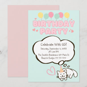 Funny Cat dans une invitation d'anniversaire Casqu
