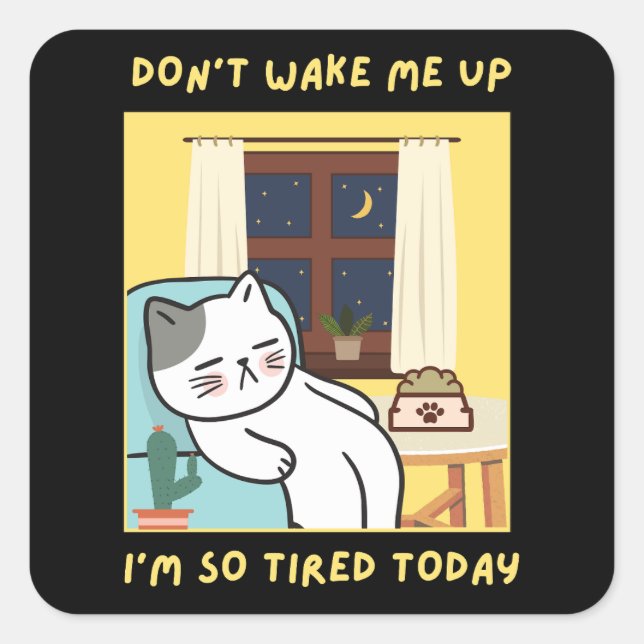 funny cat design for kids- trendy design for fun square sticker (Front)