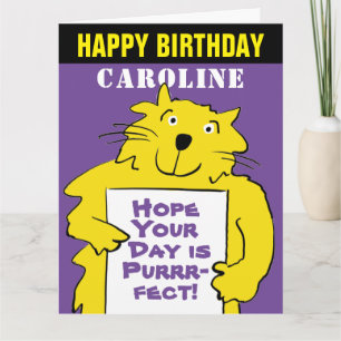 Funny Cat Design Wish for a Purr-fect Birthday Card