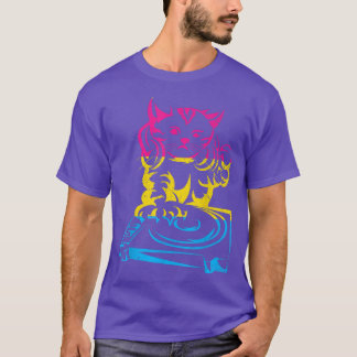 Funny Cat DJ Music LGBT Panseual Flag Pan Pride Pa T-Shirt