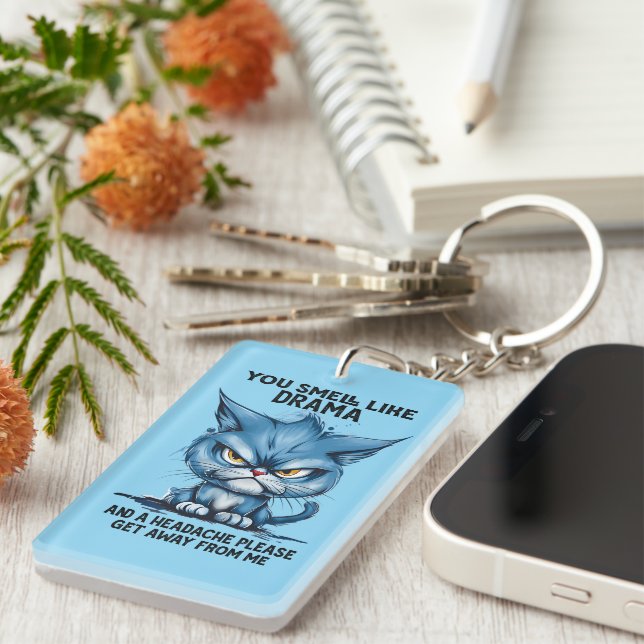 Funny cat drama word art  keychain (Front Right)