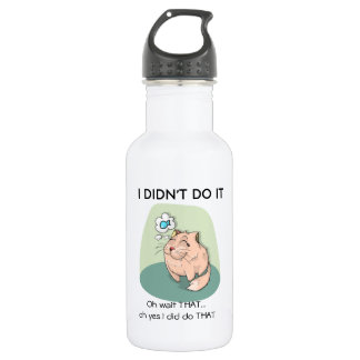 Funny Cat Drawing With Quotes Water Bottle
