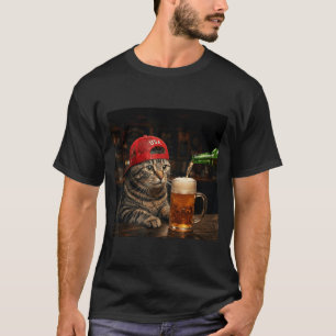 Funny Cat Drinking Beer Patriotic 4th Of July T-Shirt