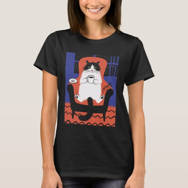 Funny Cat Drinking Coffee Long Sleeve T-Shirt (Front)