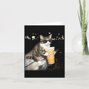 Funny cat Drinking iced Coffee Card