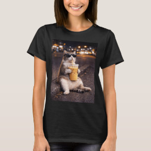 Funny Cat Drinking Iced Coffee Cats Lover Meme for T-Shirt