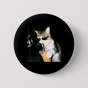Funny Cat Drinking Iced Coffee Humor Meme Kitten 2 Inch Round Button