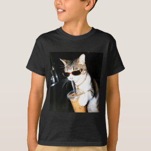 Funny Cat Drinking Iced Coffee Humour Meme Kitten T-Shirt