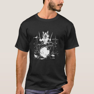 Funny Cat Drummer Drums Drumming Music Lover T-Shirt