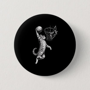 Funny cat dunk basketball hoop  2 inch round button