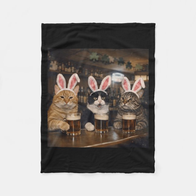 Funny Cat Easter Day Design Men Women Fleece Blanket (Front)