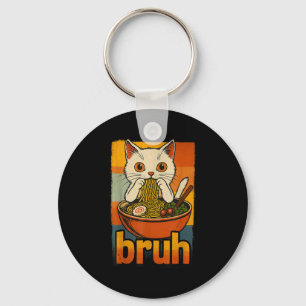 Funny Cat Eating Japanese Ramen Noodles Men Women Keychain