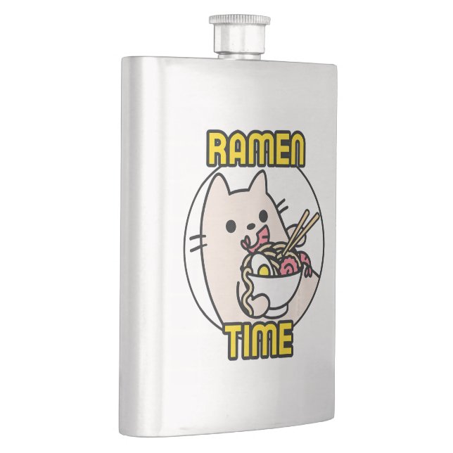 Funny Cat Eating Ramen Cat Lover Pet Owner  Hip Flask (Right)