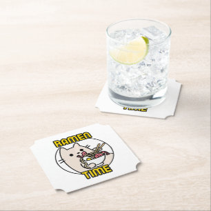Funny Cat Eating Ramen Cat Lover Pet Owner Paper Coaster