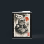 Funny Cat Eating Ramen Noodles Sumi-e Japanese Kaw Card<br><div class="desc">Funny Cat Eating Ramen Noodles Sumi-e Japanese Kawaii Anime</div>