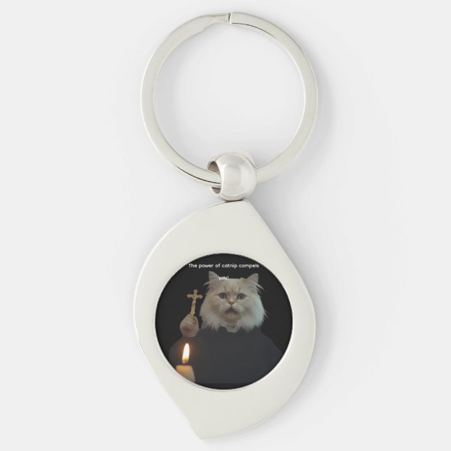 Funny Cat Exorcist Keychain - Catnip Compels You (Front)