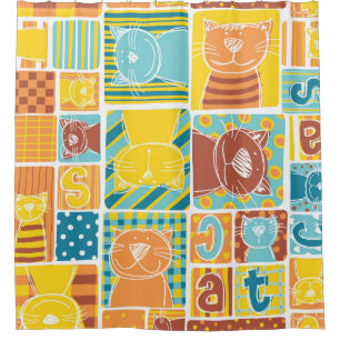 Funny cat fabric patchwork wallpaper,abstract seam