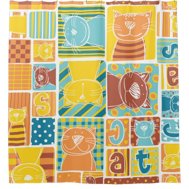 Funny cat fabric patchwork wallpaper,abstract seam (Front)
