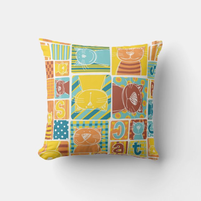 Funny cat fabric patchwork wallpaper,abstract seam throw pillow (Front)