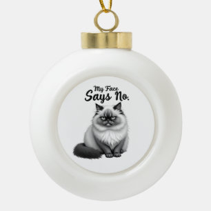 Funny Cat Face Illustration – Minimal Cute Cat Art Ceramic Ball Christmas Ornament