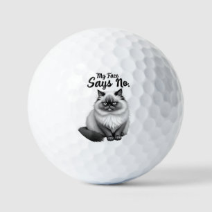 Funny Cat Face Illustration – Minimal Cute Cat Art Golf Balls