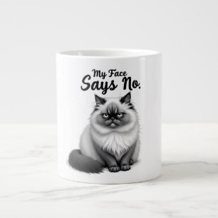 Funny Cat Face Illustration – Minimal Cute Cat Art Large Coffee Mug