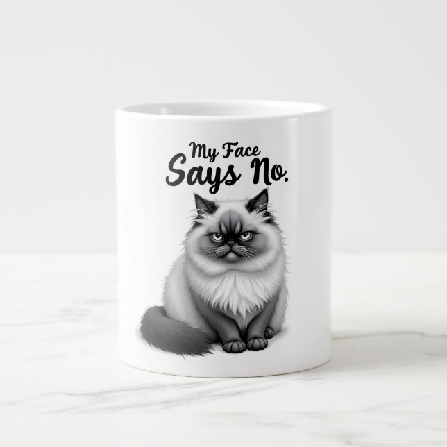 Funny Cat Face Illustration – Minimal Cute Cat Art Large Coffee Mug (Front)