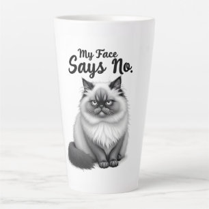 Funny Cat Face Illustration – Minimal Cute Cat Art Latte Mug