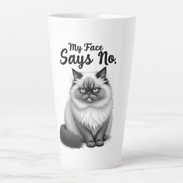 Funny Cat Face Illustration – Minimal Cute Cat Art Latte Mug (Front)