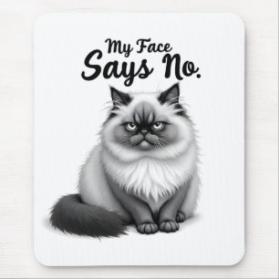 Funny Cat Face Illustration – Minimal Cute Cat Art Mouse Pad